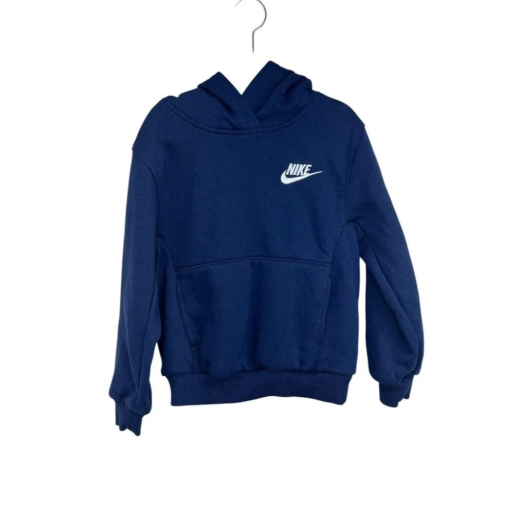 Nike Hoodie Navy Blue Kids XS 4 Fleece Lined Embroidered Logo